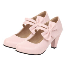 1 paar damen ballerinas mit schleife, hohem blockabsatz, flacher spitze