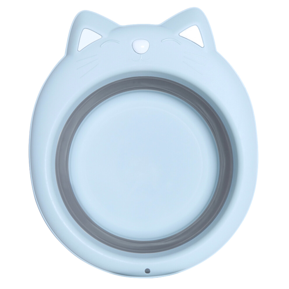 Portable Collapsible Washbasin Cat Shape Folding Washtub Sky- Blue Solustre