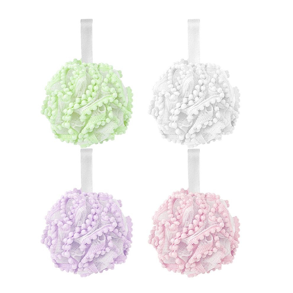 Happyyami 4Pcs Body Exfoliating Shower Ball Bath Scrubber Loofah Bathing Tool