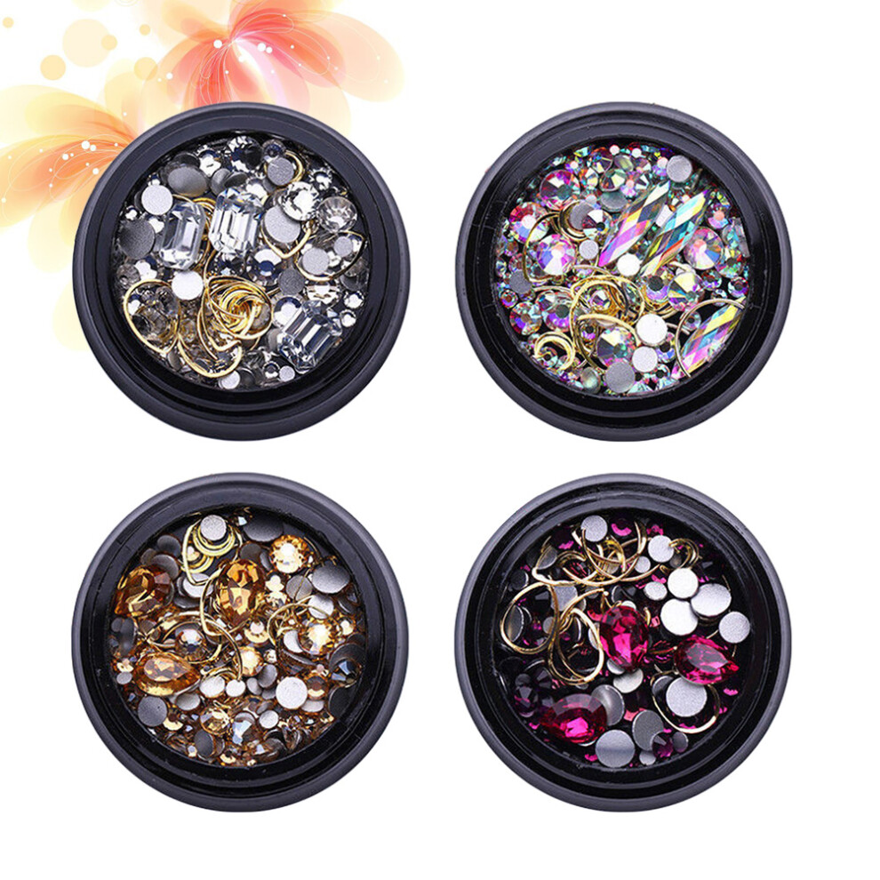 Iplusmile Gold 4 Boxes Nail Studs, Rhinestones, Metal Rivets, Moon Heart Shapes