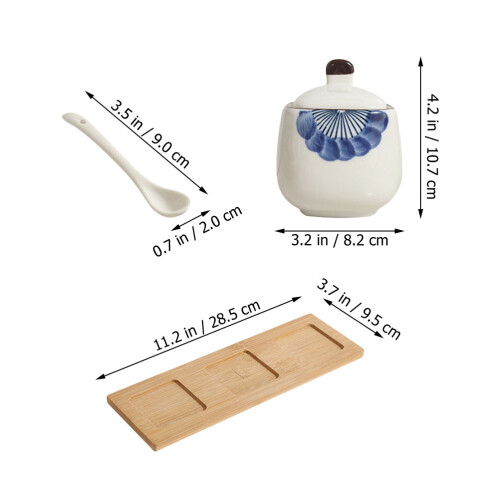 ceramic spice jar set with tray and spoons for kitchen storage 1