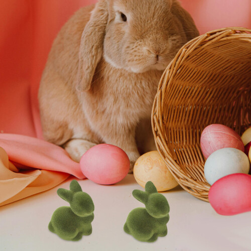 4pcs mini flocked bunny ornaments for easter decoration 2