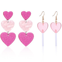 2Pairs Violet Lover Earrings Heart Dangle Earrings Fashion Statement