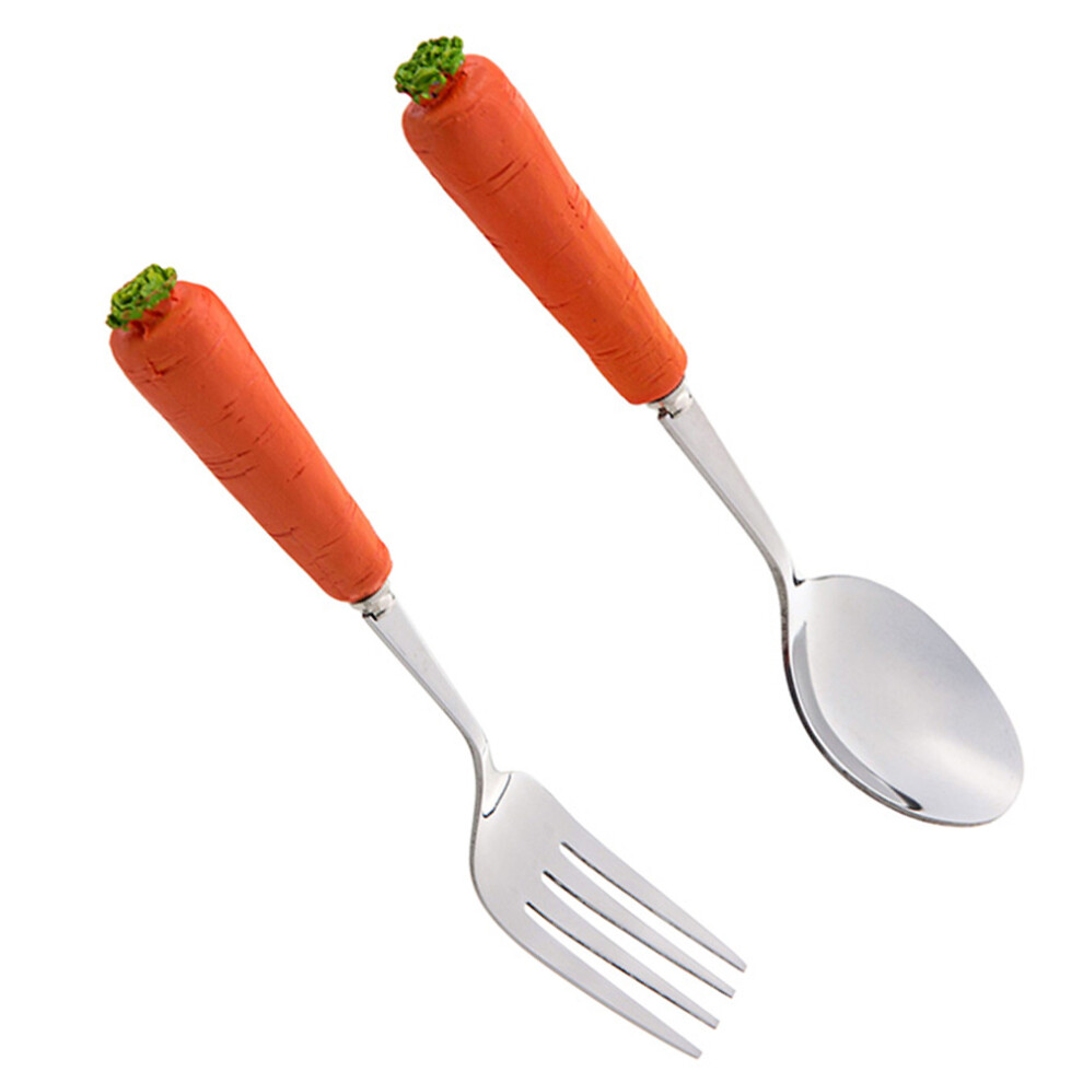 Child Fork With Spoon Stainless Steel Dinnerware For Home Happyyami