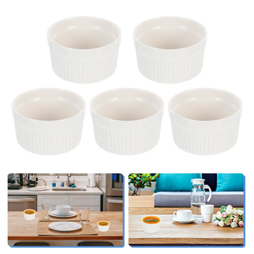5pcs white ceramic baking bowls heat resistant dessert cups kitchen 2