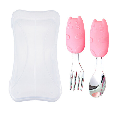 1 set kids cutlery training spoon with box pink