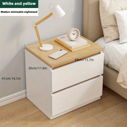 Double Layer Drawer Bedside Cabinet - Yellow and White 2