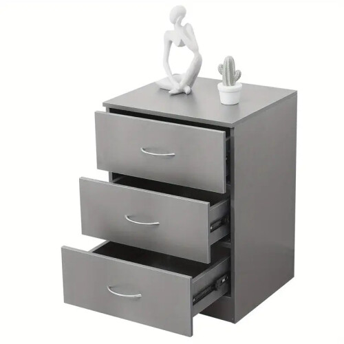 Modern Gray Bedside Table with 3 Drawers 1