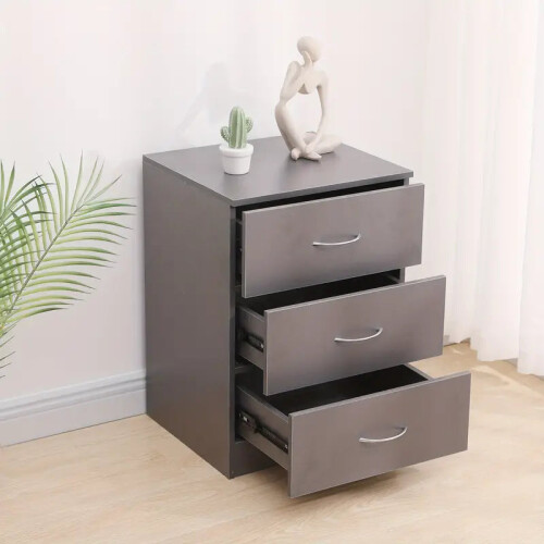 Modern Gray Bedside Table with 3 Drawers 2