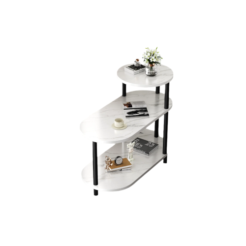 White Stone Pattern Side Table with Upgraded Thick Wooden Legs 2