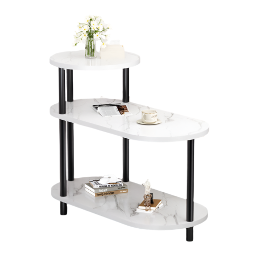White Stone Pattern Side Table with Upgraded Thick Wooden Legs 1