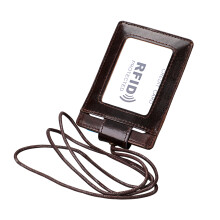 Lederne RFID-Hülle für Dokumente und Ausweis, Halsband, Cognacbraun