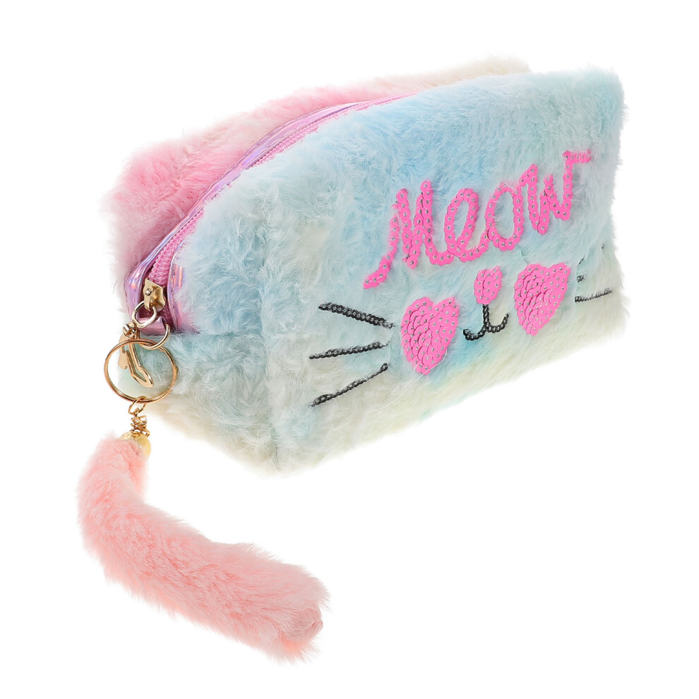 Ohphcall Pink Cute Plush Makeup Bag For Women Large Capacity Soft Travel Case