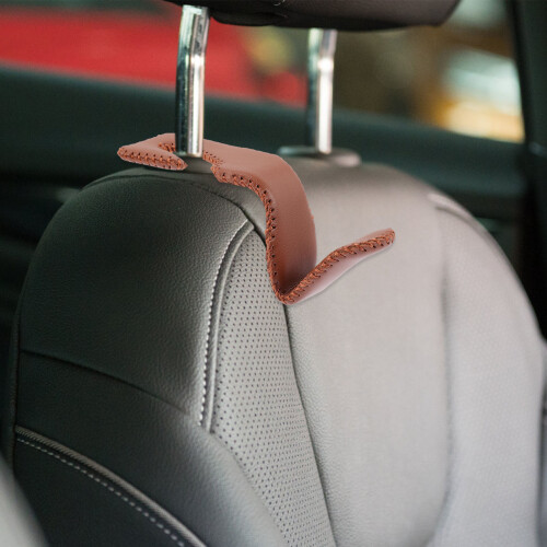 2St Back Seat Hooks Metalen Auto Organizer Bruin Leer 2