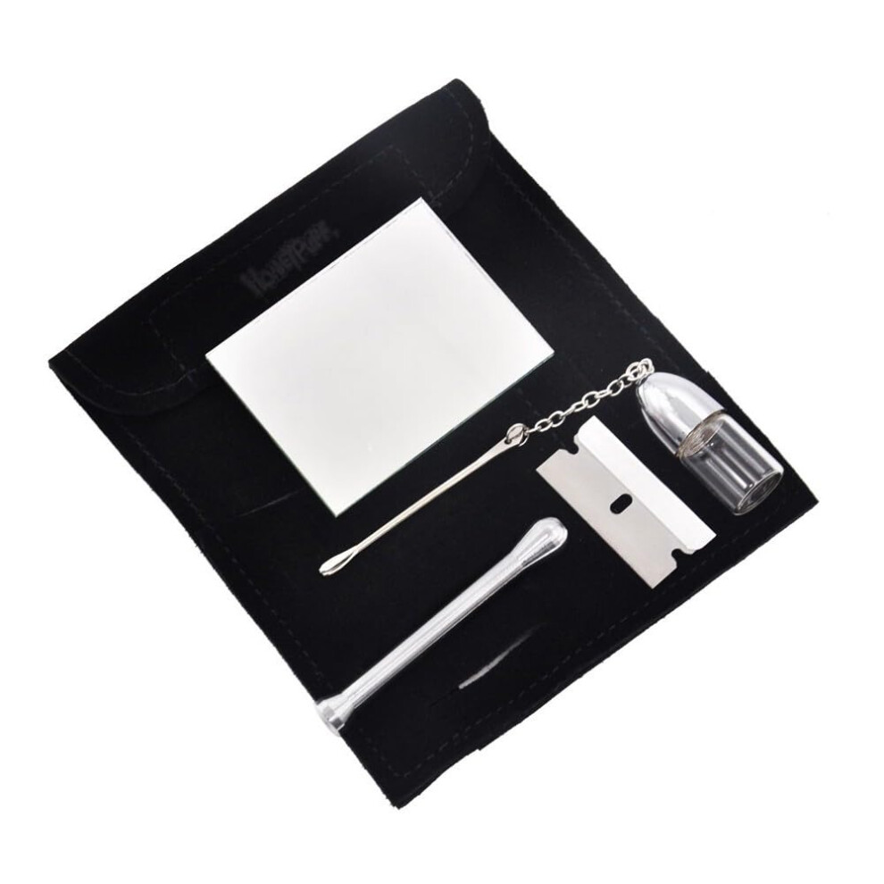 Tobacco Kit Leather Pouch, Glass Bottle, Metal Spoon, Snuff Pot, Powder Dispenser Portable Tobacco Accessory Set