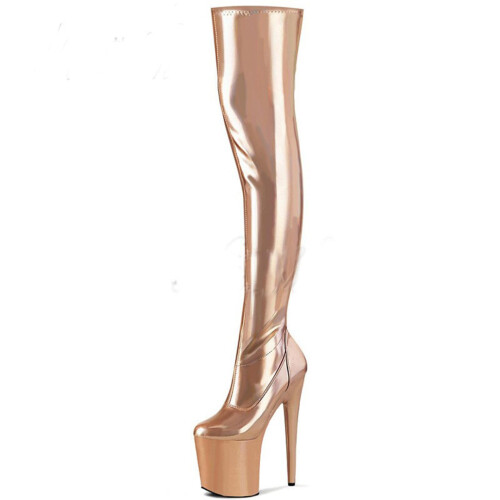 High Heels Silver 20Cm Knee Boots Pole Dancing Long Boots UK Size 3 Copper-3