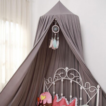 Bed Canopy Round Dome Mosquito Net For Kids, Dark Grey Curtains For Girls And Boys, Reading Corner Nursery Crib Decor