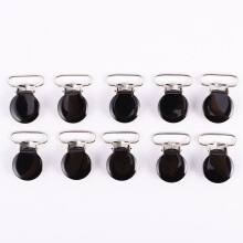 10pcs round metal pacifier clips with buckle holders for sewing, black