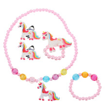 1 set girl unicorn jewelry: necklace, ring, bracelet, earring