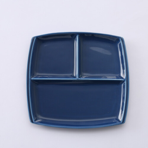 10 Inch Bone China Square Plate Three Compartments Dark Blue 2