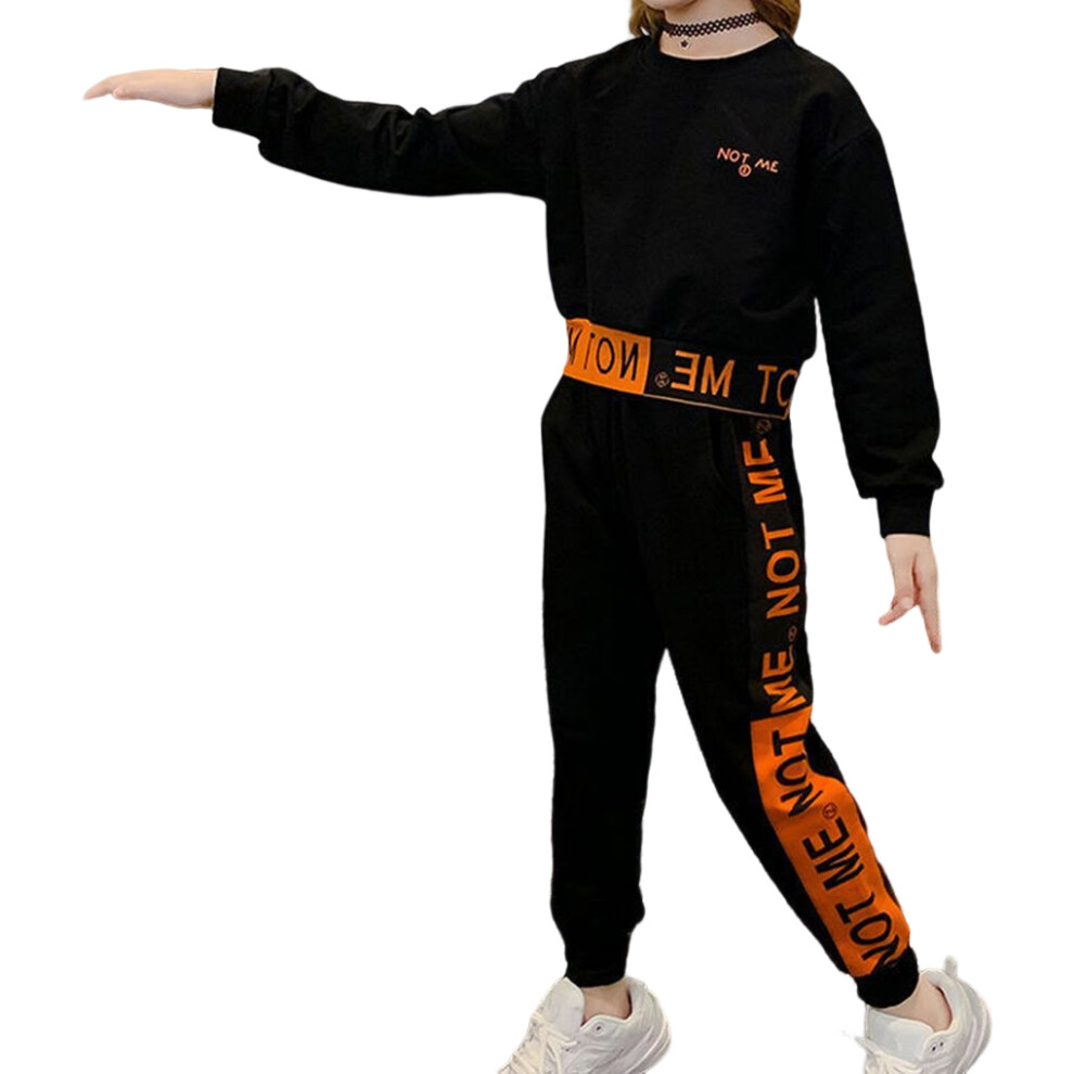 (Black, 150cm) Camping Girls Sports Shirt Pants Set Jogging Children Tops Trousers-image-OPC-PKRVVPB-NEW