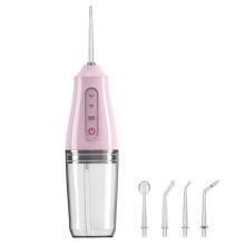 Portable Dental Water Flosser, Power Jet, 3 Modes, 4 Nozzles, 230ml Reservoir, Pink/White, Removes Food Debris