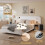 4ft6 Double Upholstered Bed with Nightstands,Beige 5