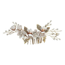 (White) Handmade Floral Hairpiece with Crystal Wedding Hair Comb for Bride or Bridesmaid Ethnic Style Headwear Accessories White