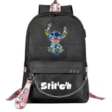 (6)Lilo and Stitch Backpack with USB Port, Canvas Book bag Rucksack for Students, School Bag for Boys/Girls, Travel Mochilas High Quality