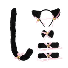 faux fur animal ears hair band with tail bracelets and bow tie set