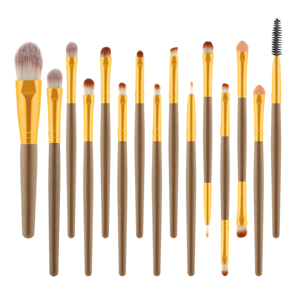Happyyami Pink/White 15Pcs Makeup Brushes Kit Wooden Handle Nylon Bristles