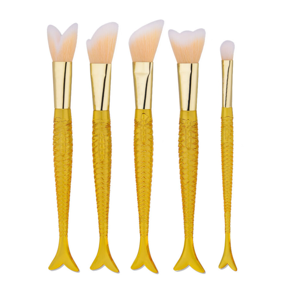 Happyyami 5 Pcs Makeup Brush Set With Mermaid Eyeshadow And Foundation Brushes