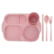pink plastic tableware set with bowl and slot plate kit