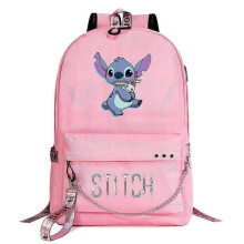 (7) Stitch Kawaii Boys Girls Kids School Book Bags | Women USB Chain Backpack | Canvas Men Laptop Bagpack | Packsack Bookbag High Quality
