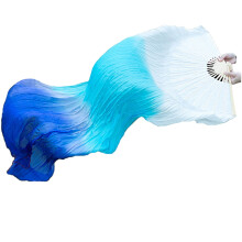 Beautiful Faux Silk Belly Dance Fan Veils Colorful Tie-Dyed Long Fans For Stage Performances Easy To Control Home Decor