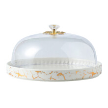 ceramic cake plate with lid white 1pc