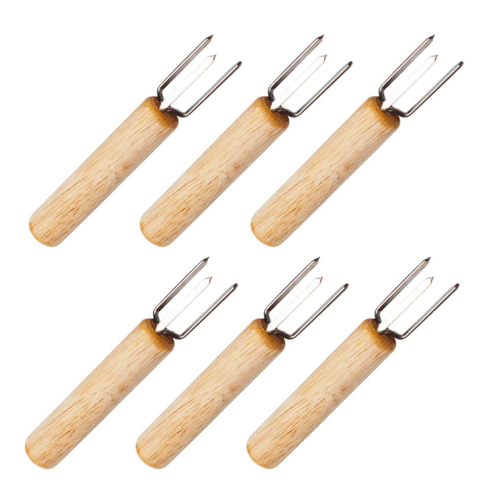 6 pcs wooden stainless steel forks for fruit meat, portable-image-OPC-PKRX777-NEW