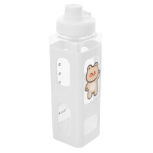 White Plastic Water Bottle with Straw Square Body Portable Jug