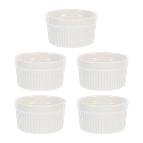 5pcs white ceramic baking bowls heat resistant dessert cups kitchen