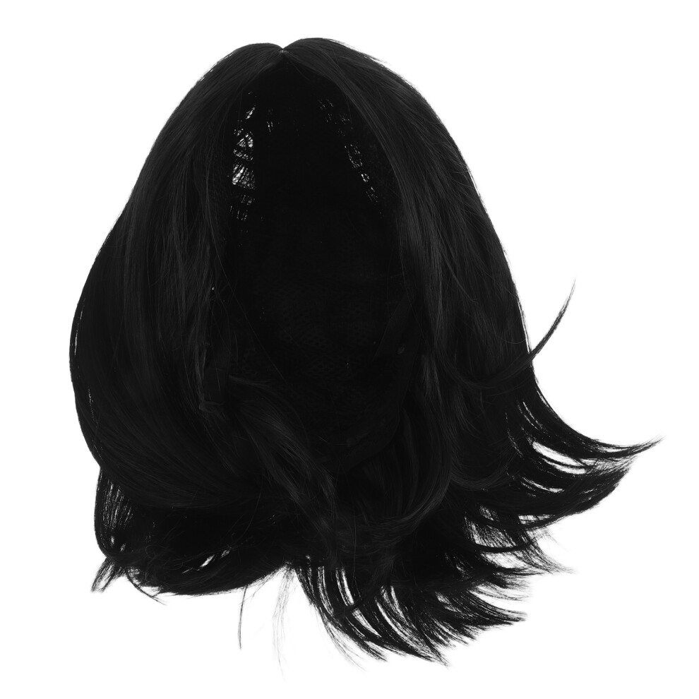 Vaguelly Unisex Black Straight Heat Resistant Bob Wig With Flat Bangs For Women