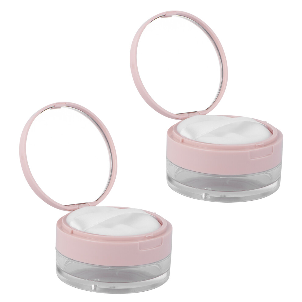 Vaguelly Pink 2Pcs Portable Empty Powder Box With Mirror And Puff