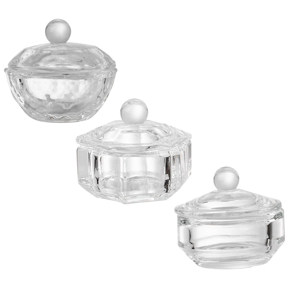 Happyyami 3Pcs Nail Art Glass Crystal Cups With Lid For Liquid Powder