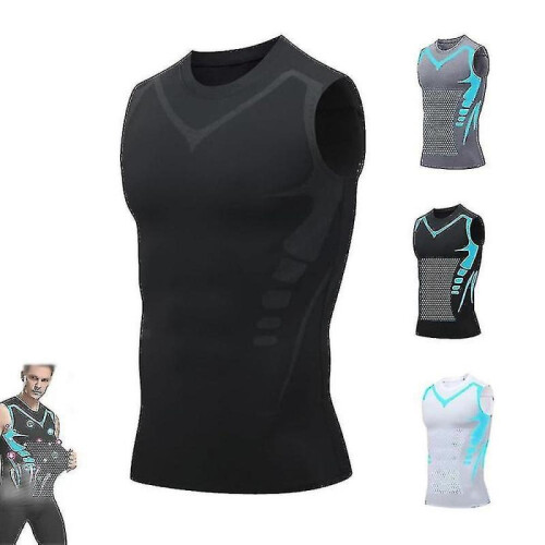 (M, black) Posture Corrector Vest For Men, Ionic Shaping Sleeveless Shirt Tw