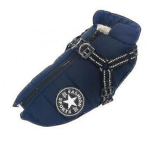 (L,Blue)Large Pet Dog Jacket With Harness Winter Warm Dog Clothes Waterproof Tw