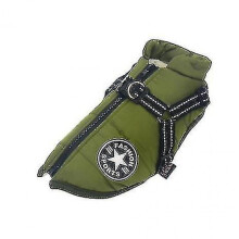 (3XL,Green)Large Pet Dog Jacket With Harness Winter Warm Dog Clothes Waterproof Tw