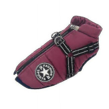 (M,Purple)Large Pet Dog Jacket With Harness Winter Warm Dog Clothes Waterproof Tw