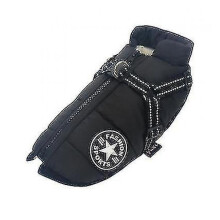 (L,Black)Large Pet Dog Jacket With Harness Winter Warm Dog Clothes Waterproof Tw