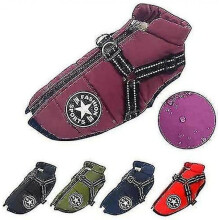 (S,Black)Large Pet Dog Jacket With Harness Winter Warm Dog Clothes Waterproof Tw