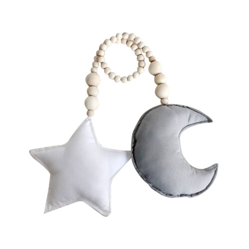 moon star wooden beads string for decor grey white
