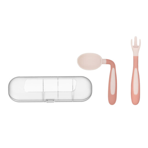 1 set kinderlepel en , startbestek peuters (roze)